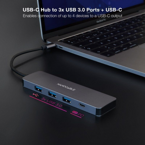 Hub USB Tipo-C Nanocable 10.16.4409/ 3xUSB/ 1xUSB Tipo-C/ Gris