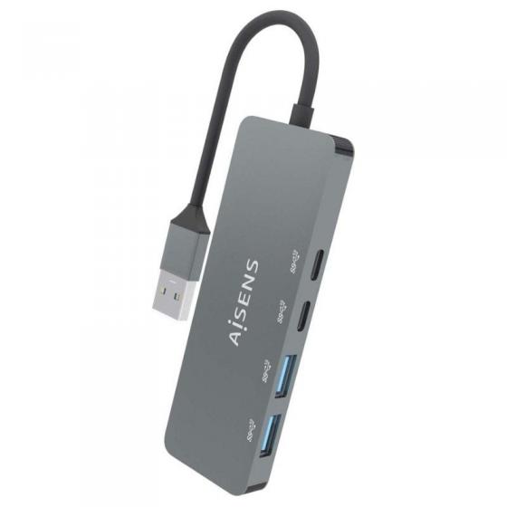 Hub USB 3.2 Aisens A106-0696/ 2xUSB/ 2xUSB Tipo-C/ Gris