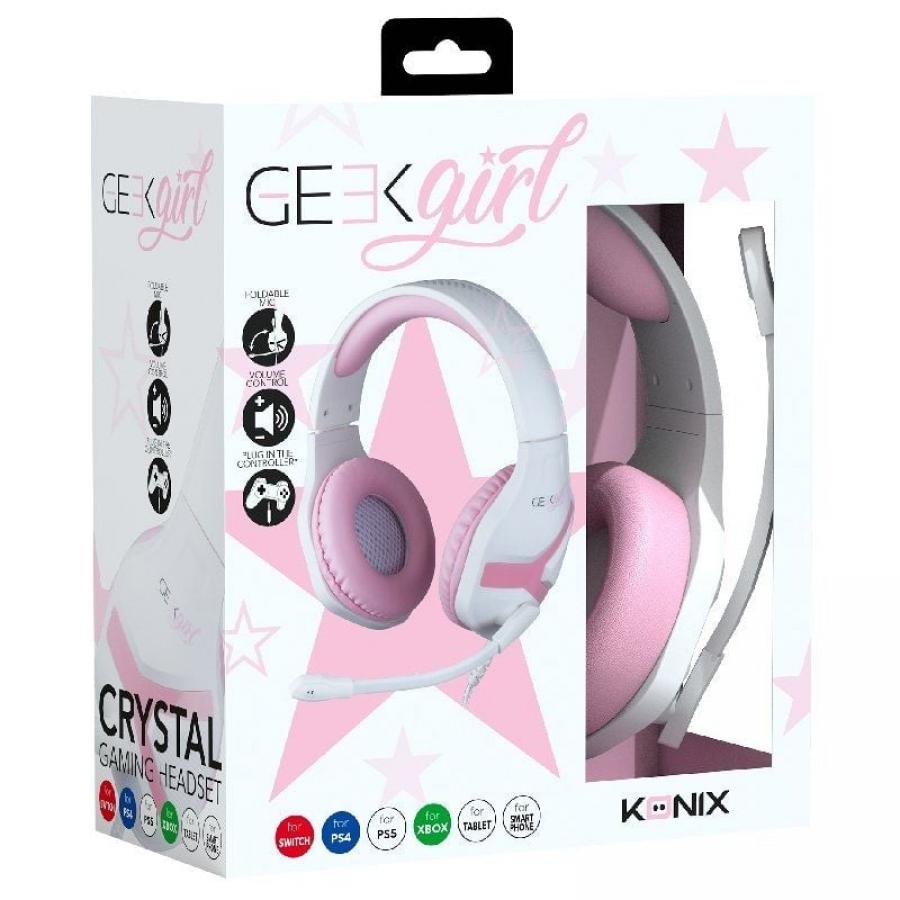 Auriculares Gaming con Micrófono Konix Geek Girl Crystal/ Jack 3.5/ Blancos y Rosas