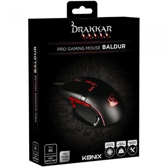 Ratón Gaming Konix Drakkar Prime Baldur/ Hasta 5000 DPI/ Negro y Rojo