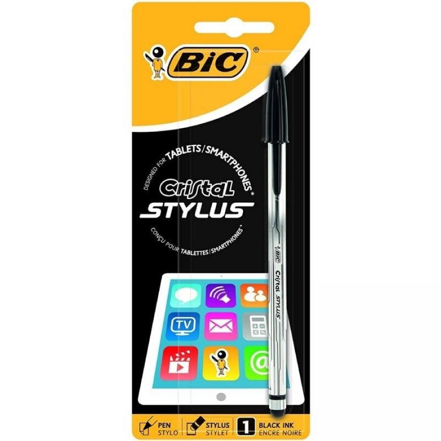 Bolígrafo de Tinta de Aceite Bic Cristal Stylus 9021211/ para Pantallas Táctiles/ Negro