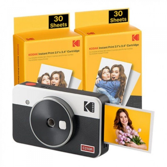 Cámara Digital Instantánea Kodak Mini Shot 2 Retro/ Tamaño Foto 53.3x86.3mm/ Incluye 2x Papel Fotográfico/ Blanco