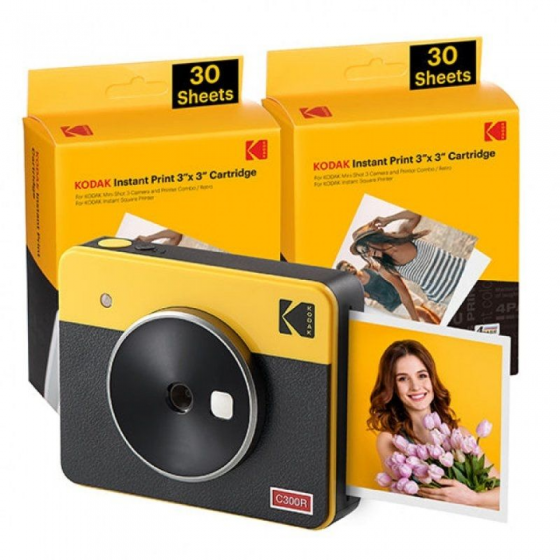 Cámara Digital Instantánea Kodak Mini Shot 3 Retro/ Tamaño Foto 3x3'/ Incluye 2x Papel Fotográfico/ Amarillo