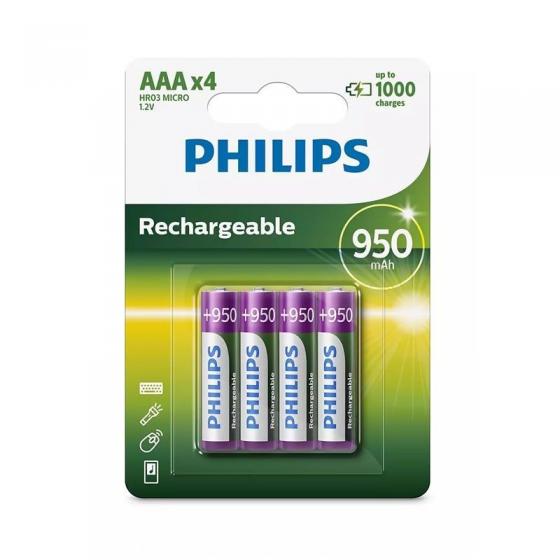 Pack de 4 Pilas AAA Philips R03B4A95/10 1.2V Recargables