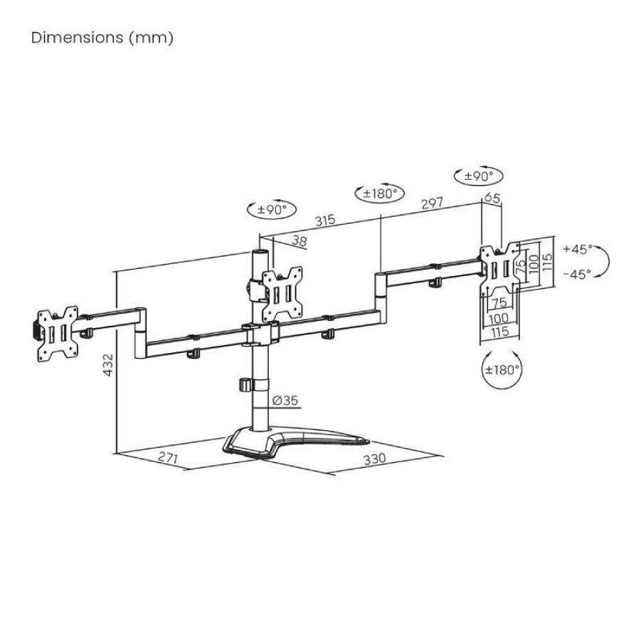 Soporte para 3 Monitores Aisens DT27TSR-287/ hasta 10kg
