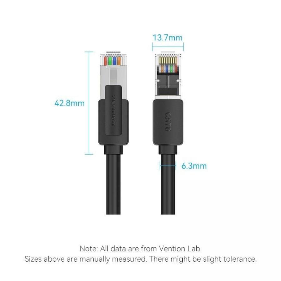 Cable de Red RJ45 UTP 26AWG Vention IKKBJ Cat.8/ Gaming/ 8m/ Negro