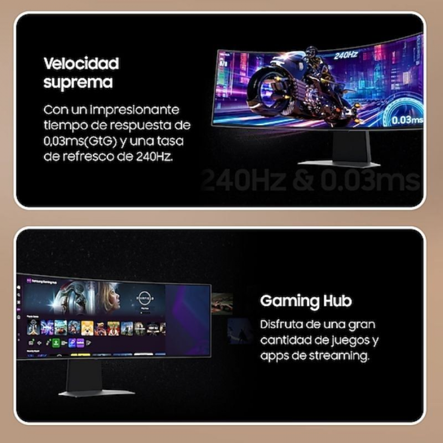 Monitor Gaming Ultrapanorámico Curvo Samsung Odyssey OLED G9 S49DG950SU 49'/ Dual QHD/ 1ms/ 240Hz/ OLED/ Regulable en altura/ Pl
