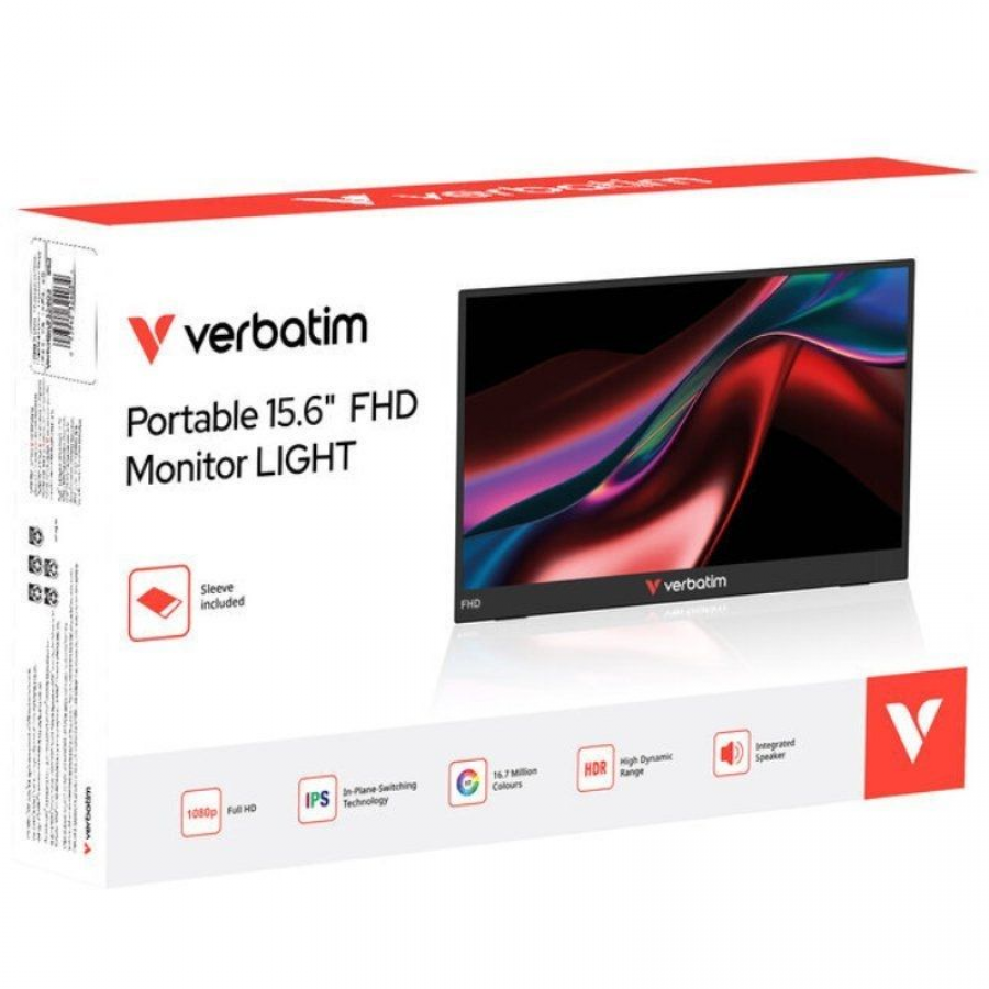 Monitor Portátil Verbatim Non-Touch Light 15.6'/ Full HD/ Multimedia/ Negro