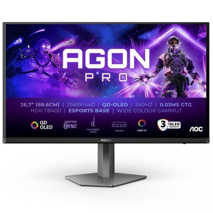 Monitor Gaming Ultraparonámico AOC AG276QZD2 26.5'/ WQHD/ Multimedia/ 0.03ms/ 240Hz/ OLED/ Regulable en altura/ Negro