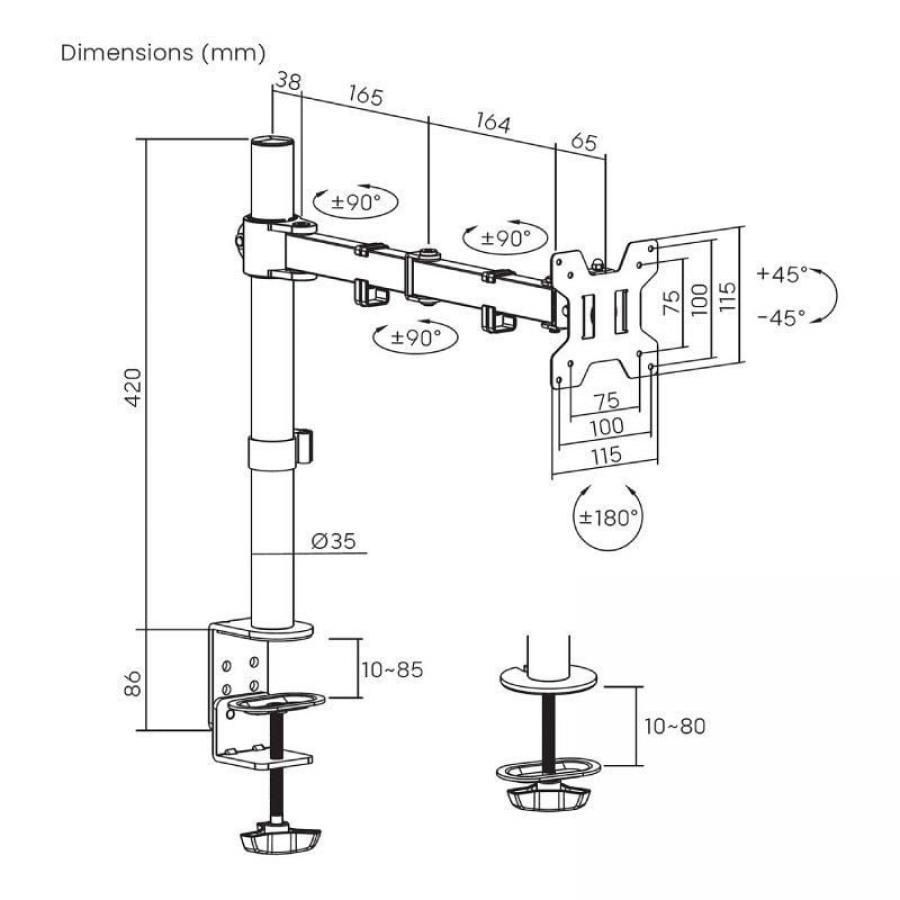 Soporte de Mesa para Monitor Aisens DT32TSR-277/ Giratorio/ Inclinable/ hasta 10kg