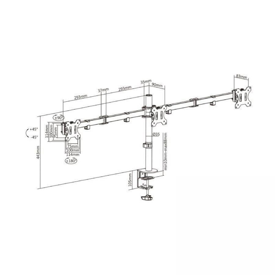 Soporte de Mesa para 3 Monitores Aisens DT27TSR-061/ Giratorio/ Inclinable/ hasta 7kg