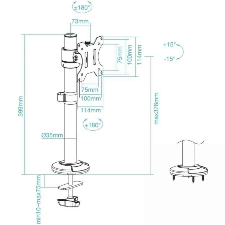 Soporte de Mesa para Monitor TooQ DB1131TN-B/ Giratorio/ Inclinable/ hasta 8kg