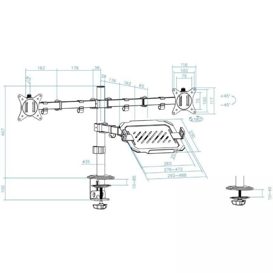 Soporte de Mesa para 2 Monitores y 1 Portátil TooQ DB1202TN-B/ Giratorio/ Inclinable/ hasta 9kg