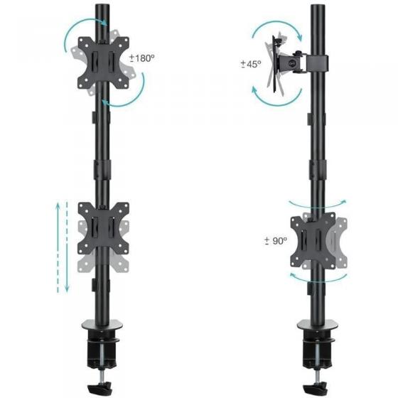 Soporte de Mesa para 2 Monitores TooQ DB1233TNV-B/ Giratorio/ Inclinable/ hasta 8kg
