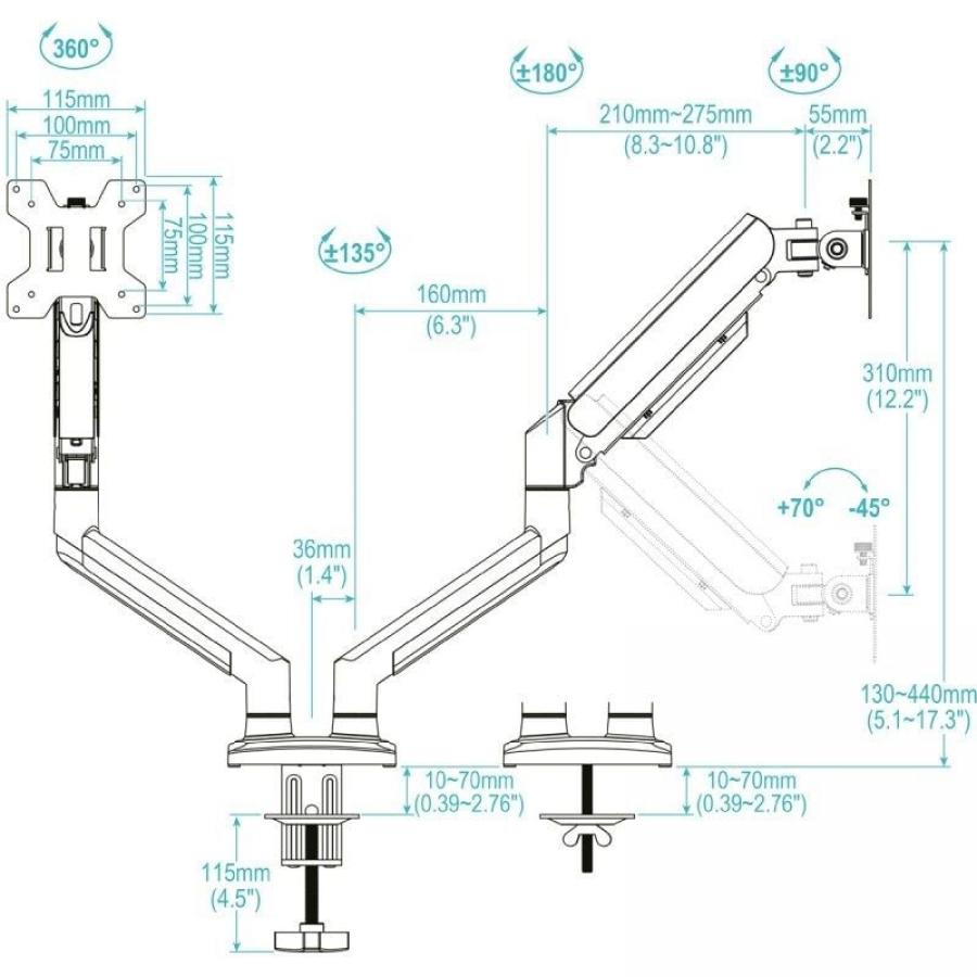 Soporte de Mesa para 2 Monitores TooQ DB1434TNR-W/ Giratorio/ Inclinable/ hasta 10kg