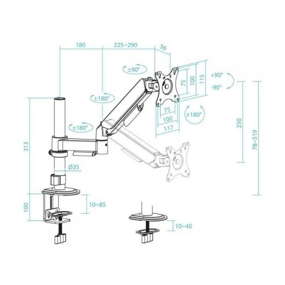 Soporte de Mesa para Monitor TooQ DB1532TNR-B/ Giratorio/ Inclinable/ hasta 9kg
