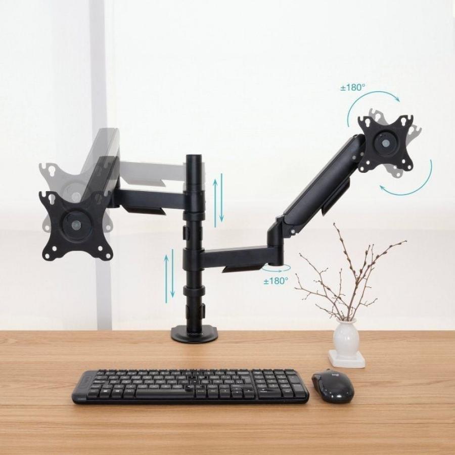 Soporte de Mesa para 2 Monitores TooQ DB1533TNR-B/ Giratorio/ Inclinable/ hasta 9kg