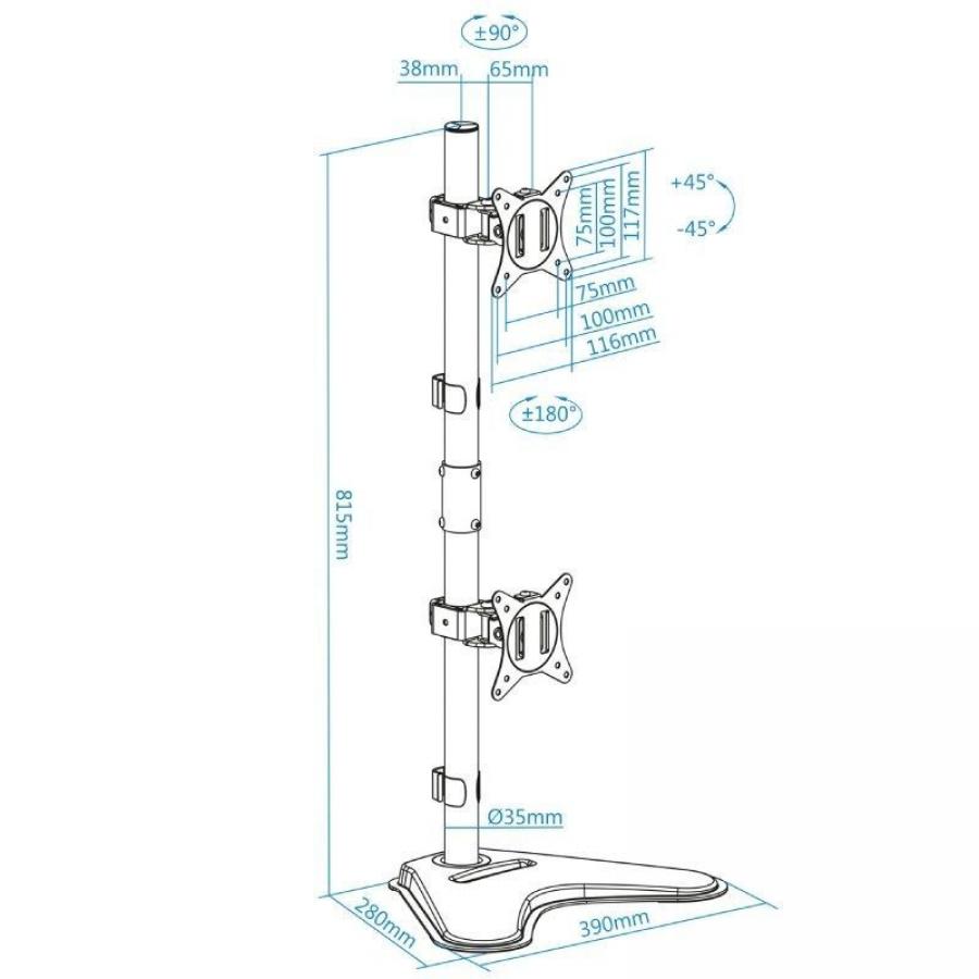Soporte de Sobremesa para 2 Monitores TooQ DB1703TNV-B/ Giratorio/ Inclinable/ hasta 9kg