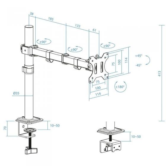 Soporte de Mesa para Monitor TooQ DB1801TN-B/ Giratorio/ Inclinable/ hasta 8kg