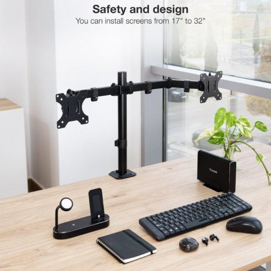 Soporte de Mesa para 2 Monitores TooQ DB1802TN-B/ Giratorio/ Inclinable/ hasta 8kg