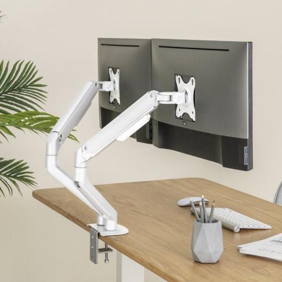 Soporte de Mesa para 2 Monitores TooQ DB4132TNR-W/ Giratorio/ Inclinable/ hasta 9kg