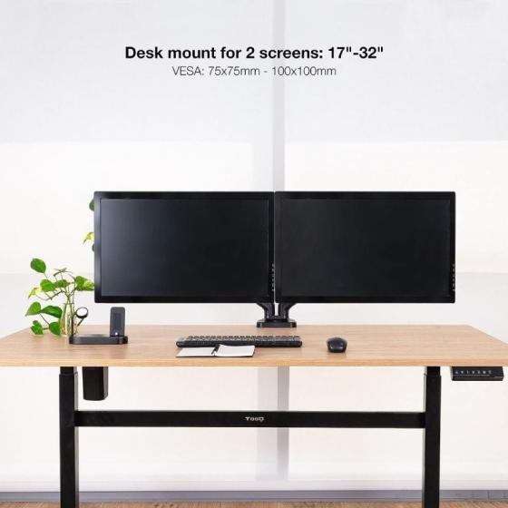 Soporte de Mesa para 2 Monitores TooQ DB5132TNR-B/ Giratorio/ Inclinable/ hasta 9kg
