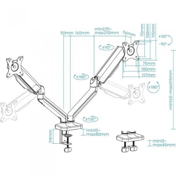 Soporte de Mesa para 2 Monitores TooQ DB5132TNR-B/ Giratorio/ Inclinable/ hasta 9kg