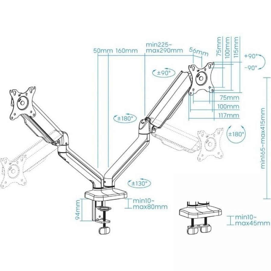 Soporte de Mesa para 2 Monitores TooQ DB5132TNR-B/ Giratorio/ Inclinable/ hasta 9kg
