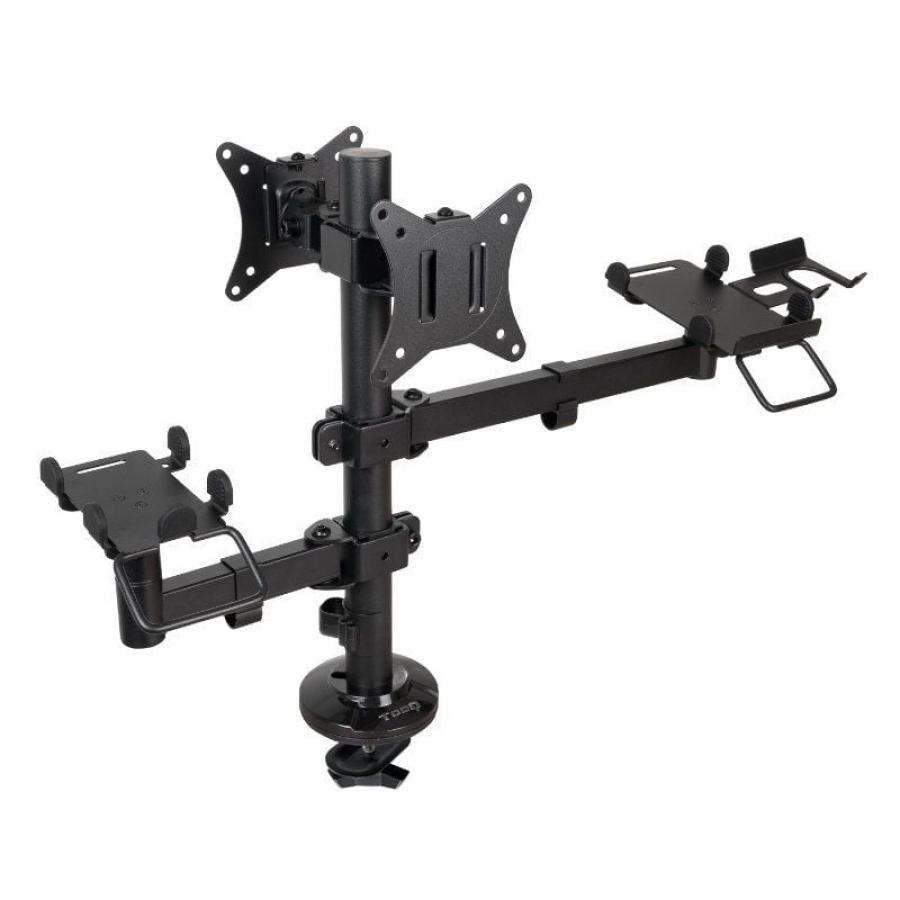 Soporte de Mesa para 2 Monitores, TPV, Impresora, Términal y Lector TooQ TQPM0002/ Giratorio/ Inclinable/ hasta 9kg