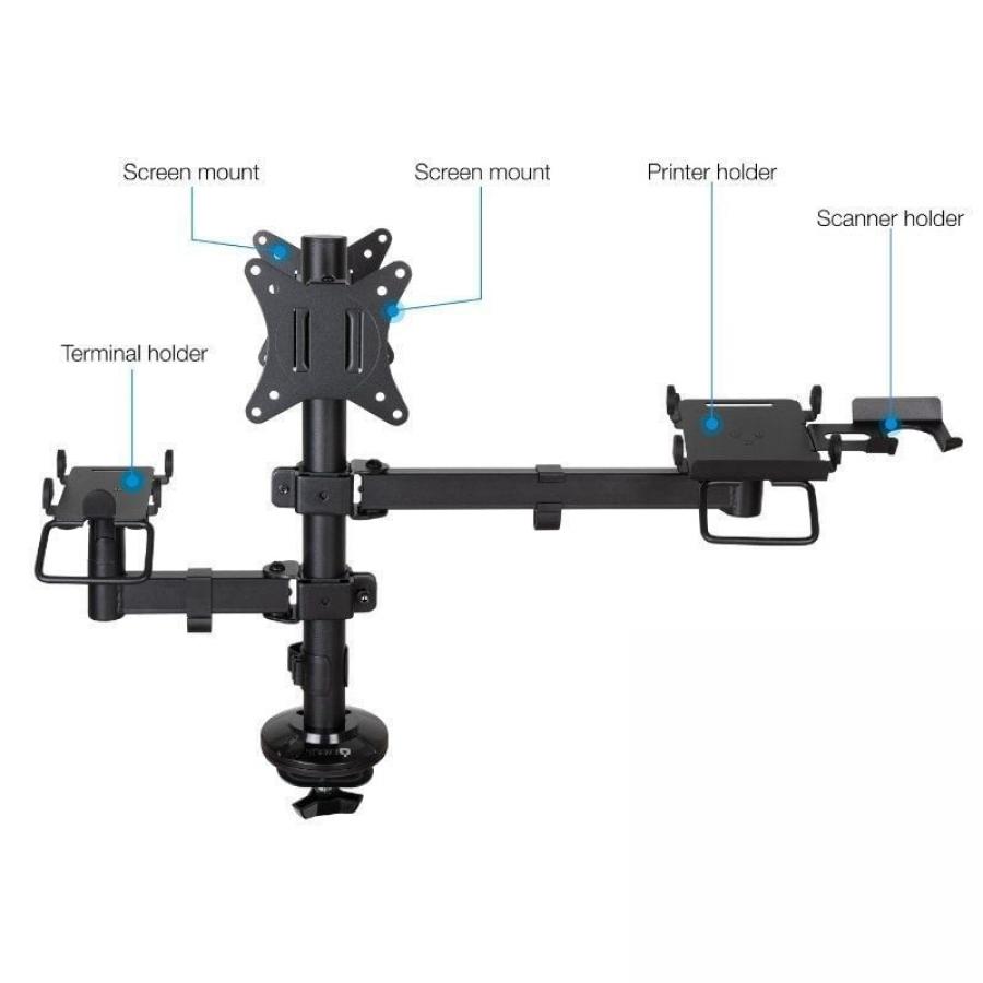 Soporte de Mesa para 2 Monitores, TPV, Impresora, Términal y Lector TooQ TQPM0002/ Giratorio/ Inclinable/ hasta 9kg