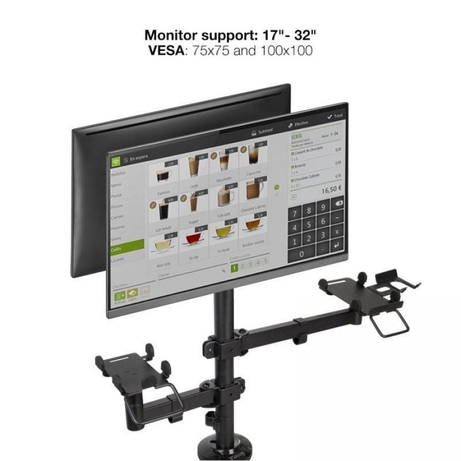 Soporte de Mesa para 2 Monitores, TPV, Impresora, Términal y Lector TooQ TQPM0002/ Giratorio/ Inclinable/ hasta 9kg