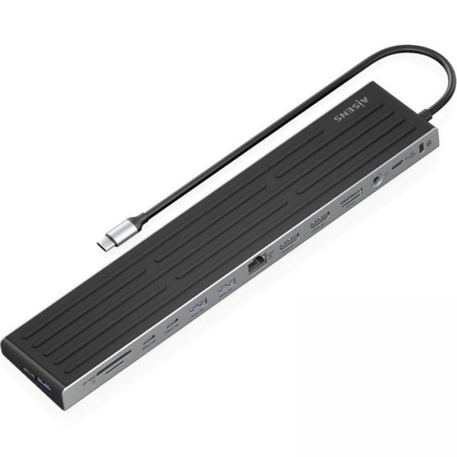 Docking USB Tipo-C Aisens ASUC-13P042-GR/ 2xUSB Tipo-C/ 1xUSB Tipo-C PD/ 2xUSB/ 2xHDMI/ 1xDisplayPort/ 1xLector de Tarjetas/ 1xJ