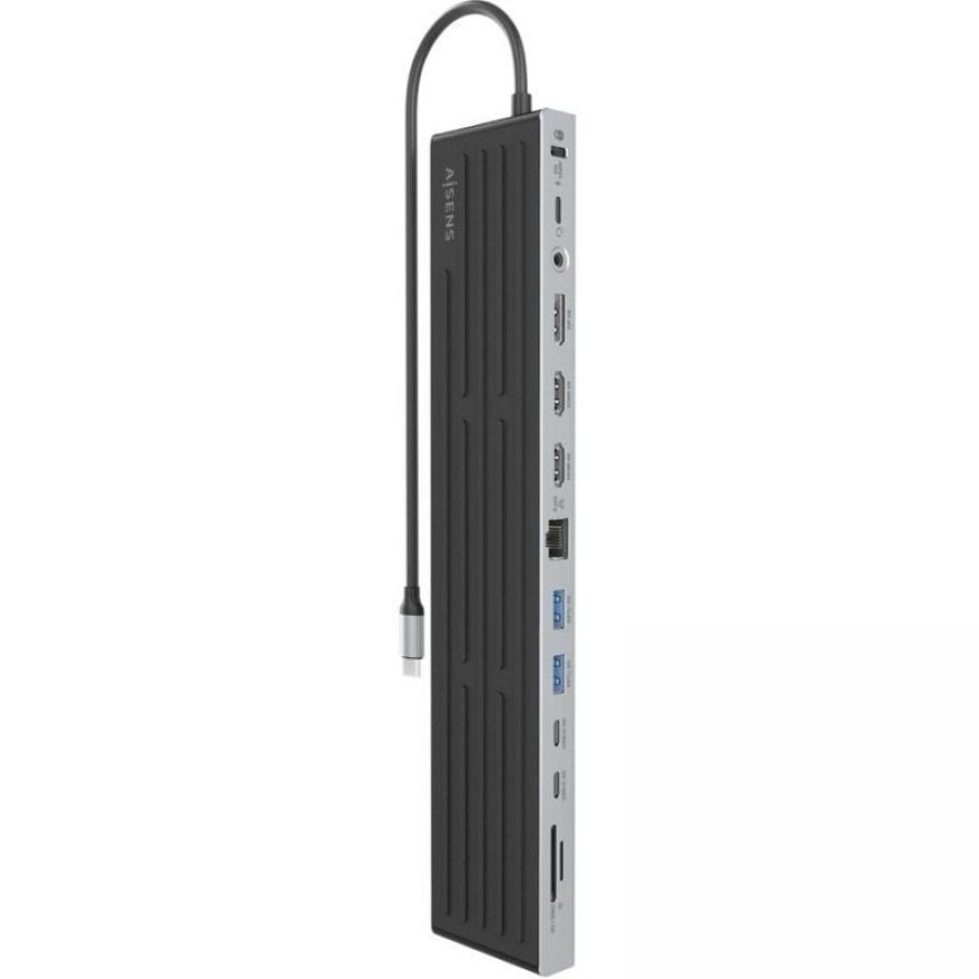 Docking USB Tipo-C Aisens ASUC-13P042-GR/ 2xUSB Tipo-C/ 1xUSB Tipo-C PD/ 2xUSB/ 2xHDMI/ 1xDisplayPort/ 1xLector de Tarjetas/ 1xJ