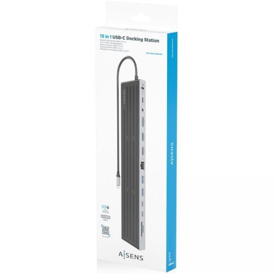 Docking USB Tipo-C Aisens ASUC-13P042-GR/ 2xUSB Tipo-C/ 1xUSB Tipo-C PD/ 2xUSB/ 2xHDMI/ 1xDisplayPort/ 1xLector de Tarjetas/ 1xJ