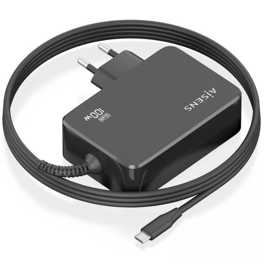 Cargador de Portátil GaN Aisens ASCH-1PD100WL50-BK USB Tipo-C/ 100W/ Automático/ Voltaje 5-20V