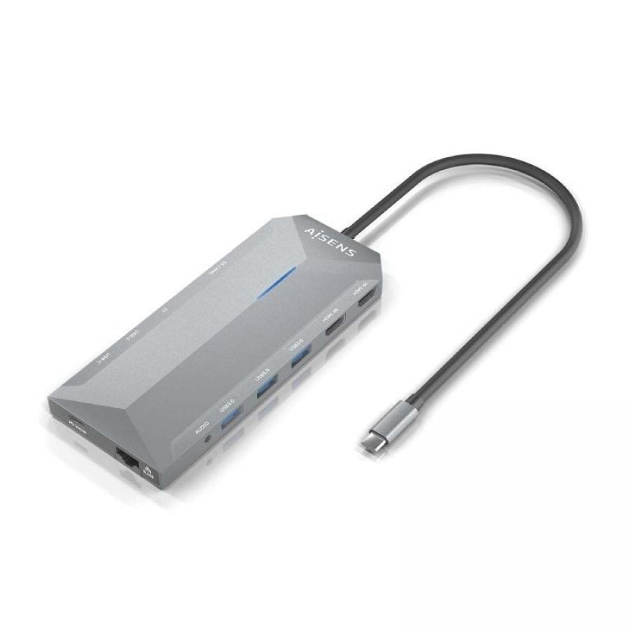 Docking USB Tipo-C Aisens ASUC-12P005-GR/ 2xHDMI 4K/ 3xUSB/ 2xUSB Tipo-C/ 1xRJ45/ 1xAudio/ 1xLector Tarjetas/ 1x Jack/ 1xUSB Tip
