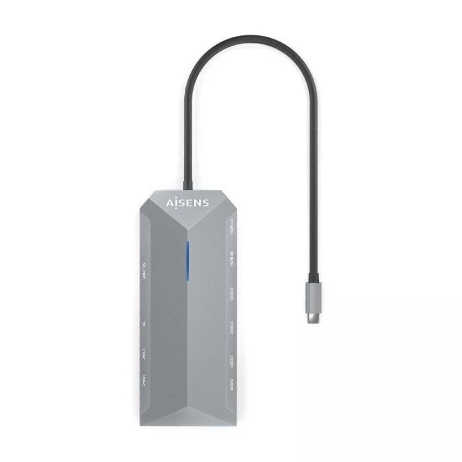 Docking USB Tipo-C Aisens ASUC-12P005-GR/ 2xHDMI 4K/ 3xUSB/ 2xUSB Tipo-C/ 1xRJ45/ 1xAudio/ 1xLector Tarjetas/ 1x Jack/ 1xUSB Tip