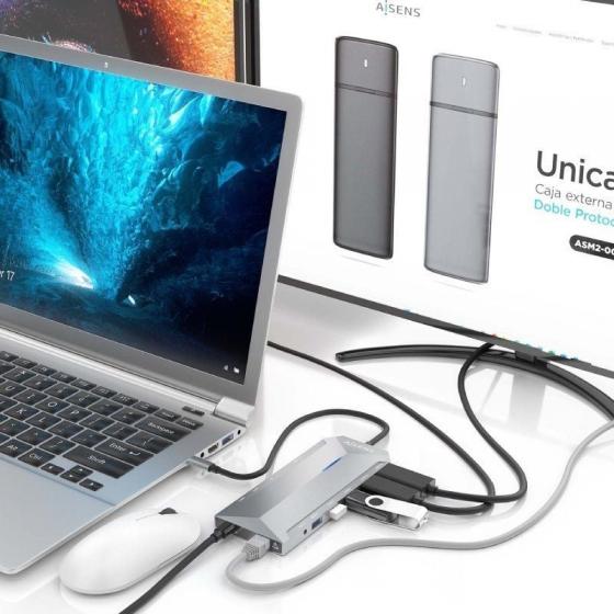 Docking USB Tipo-C Aisens ASUC-12P005-GR/ 2xHDMI 4K/ 3xUSB/ 2xUSB Tipo-C/ 1xRJ45/ 1xAudio/ 1xLector Tarjetas/ 1x Jack/ 1xUSB Tip