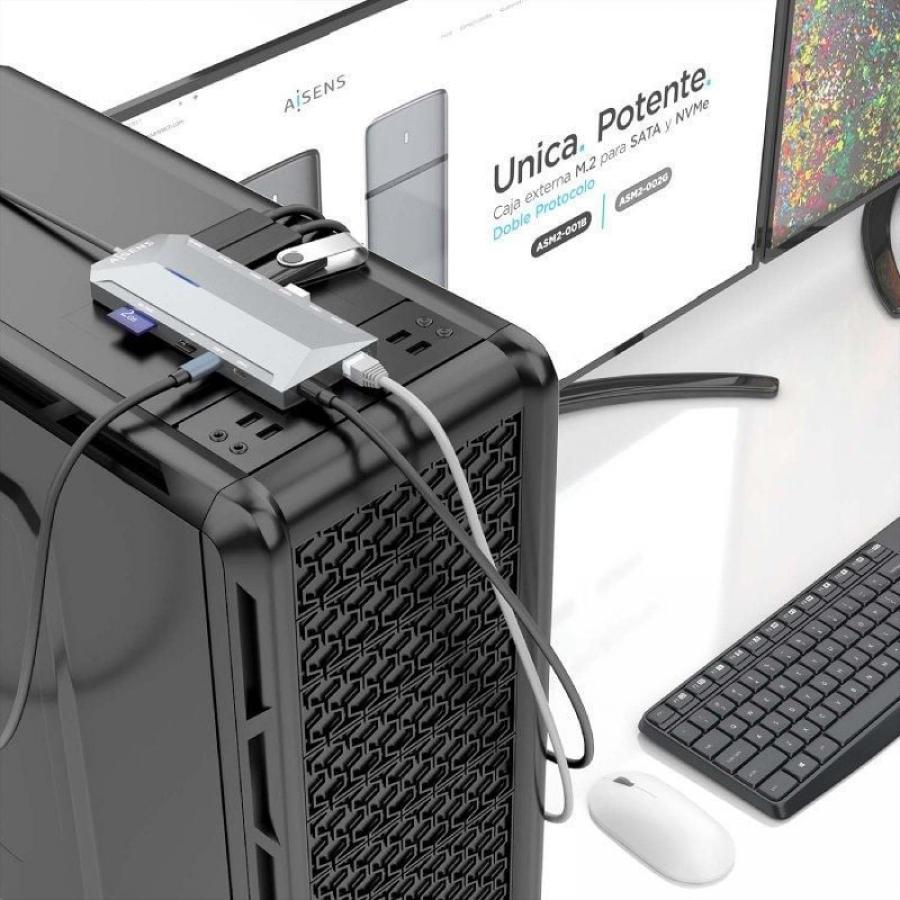 Docking USB Tipo-C Aisens ASUC-12P005-GR/ 2xHDMI 4K/ 3xUSB/ 2xUSB Tipo-C/ 1xRJ45/ 1xAudio/ 1xLector Tarjetas/ 1x Jack/ 1xUSB Tip