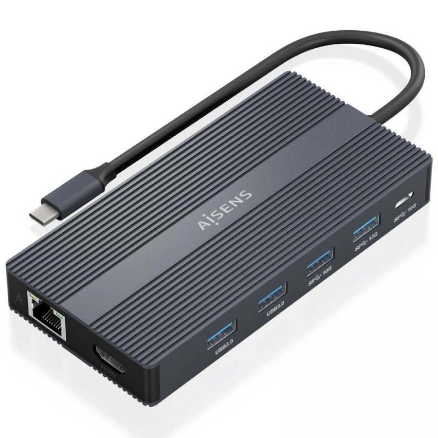 Docking USB Tipo-C Aisens ASUC-12P017-GR/ 2xHDMI 4K/ 4xUSB/ 1xUSB Tipo-C/ 1xRJ45/ 1xDisplayPort/ 1xLector Tarjetas/ 1xUSB Tipo-C