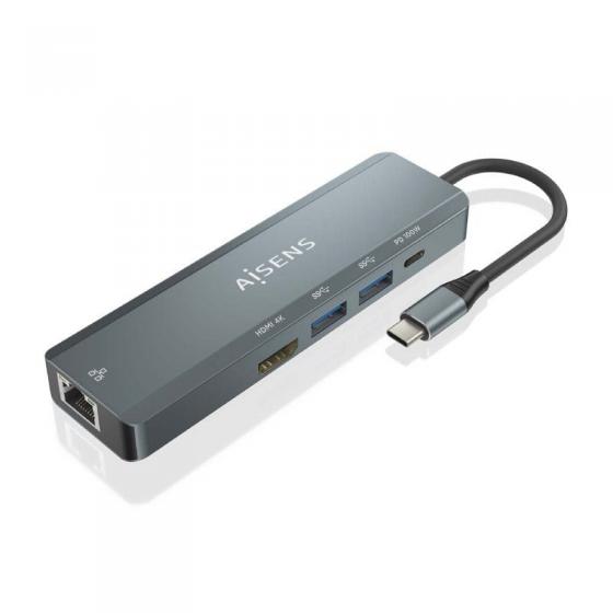 Docking USB Tipo-C Aisens ASUC-5P011-GR/ 1xHDMI 4K/ 2xUSB/ 1xRJ45/ 1xUSB Tipo-C/ 1xUSB Tipo-C PD/ Gris