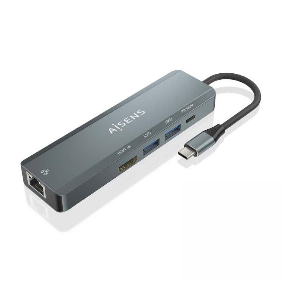 Docking USB Tipo-C Aisens ASUC-5P011-GR/ 1xHDMI 4K/ 2xUSB/ 1xRJ45/ 1xUSB Tipo-C/ 1xUSB Tipo-C PD/ Gris
