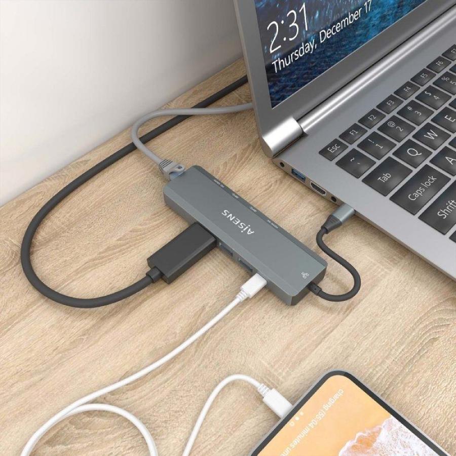 Docking USB Tipo-C Aisens ASUC-5P011-GR/ 1xHDMI 4K/ 2xUSB/ 1xRJ45/ 1xUSB Tipo-C/ 1xUSB Tipo-C PD/ Gris