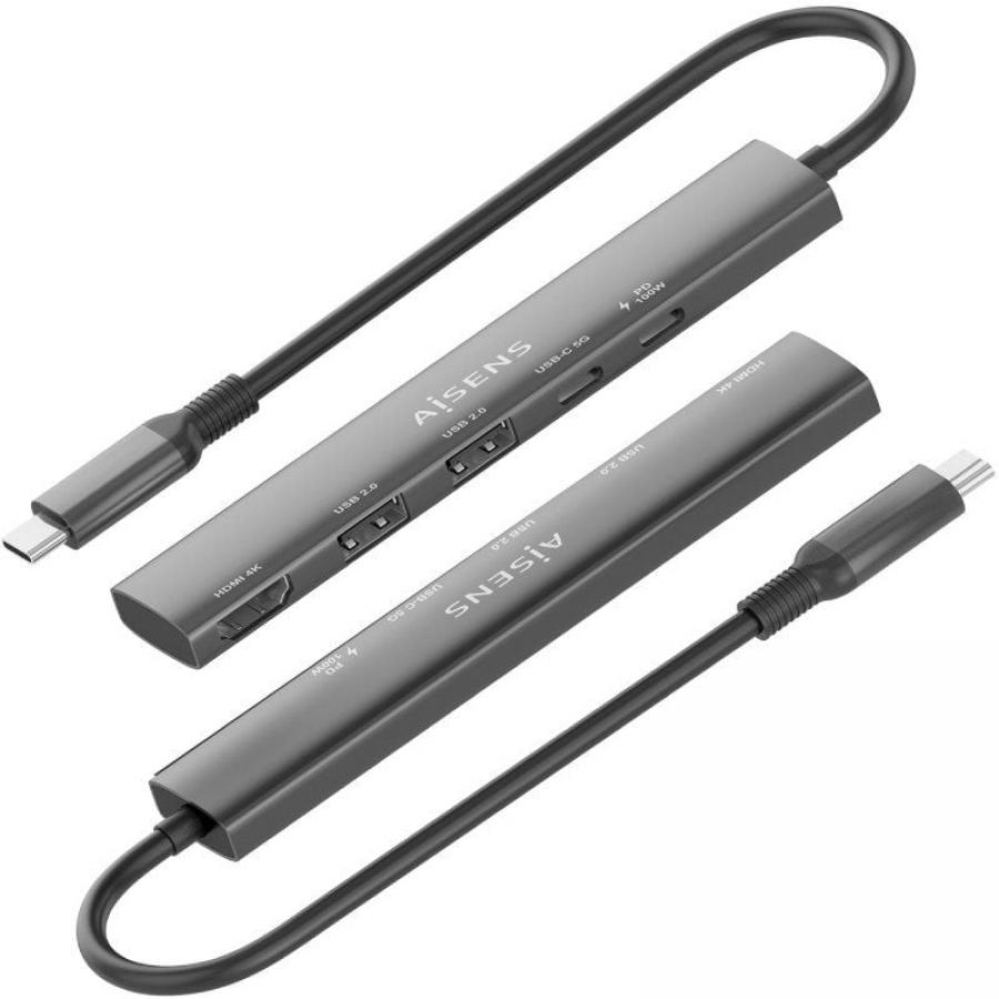 Docking USB Tipo-C Aisens ASUC-5P022-GR/ 1xHDMI 4K/ 2xUSB/ 1xUSB Tipo-C/ 1xUSB Tipo-C PD/ Gris