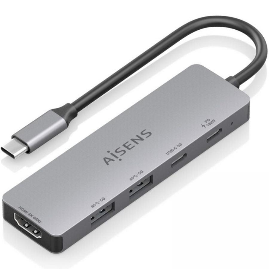 Docking USB Tipo-C Aisens ASUC-5P028-GR/ 1xHDMI 4K/ 2xUSB/ 2xUSB Tipo-C/ 1xUSB Tipo-C PD/ Gris