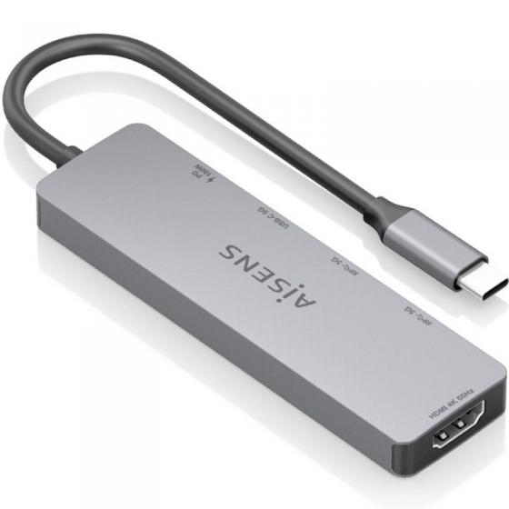 Docking USB Tipo-C Aisens ASUC-5P028-GR/ 1xHDMI 4K/ 2xUSB/ 2xUSB Tipo-C/ 1xUSB Tipo-C PD/ Gris