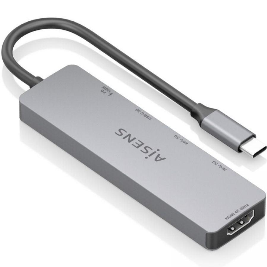 Docking USB Tipo-C Aisens ASUC-5P028-GR/ 1xHDMI 4K/ 2xUSB/ 2xUSB Tipo-C/ 1xUSB Tipo-C PD/ Gris