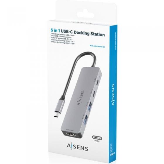 Docking USB Tipo-C Aisens ASUC-5P028-GR/ 1xHDMI 4K/ 2xUSB/ 2xUSB Tipo-C/ 1xUSB Tipo-C PD/ Gris