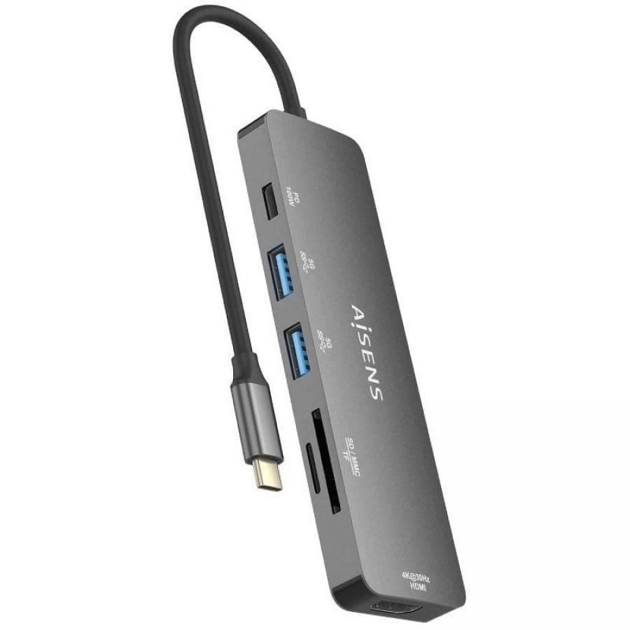 Docking USB Tipo-C Aisens ASUC-6P016-GR/ 1xHDMI 4K/ 2xUSB/ 1xLector Tarjetas/ 1xUSB Tipo-C PD/ Gris