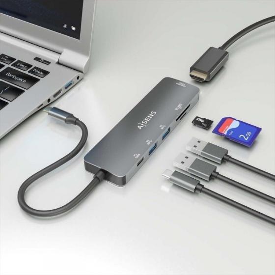 Docking USB Tipo-C Aisens ASUC-6P016-GR/ 1xHDMI 4K/ 2xUSB/ 1xLector Tarjetas/ 1xUSB Tipo-C PD/ Gris